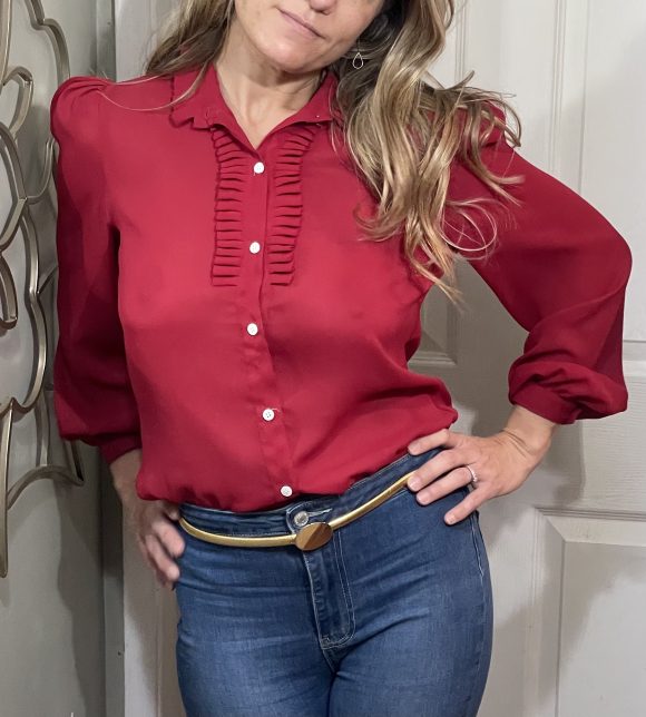 Vintage Red Ruffled Blouse